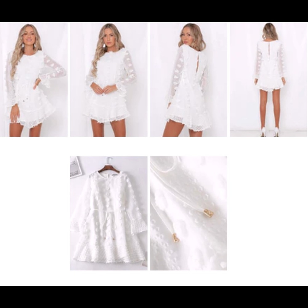 White Pom Pom Floral Mini Dress sz M